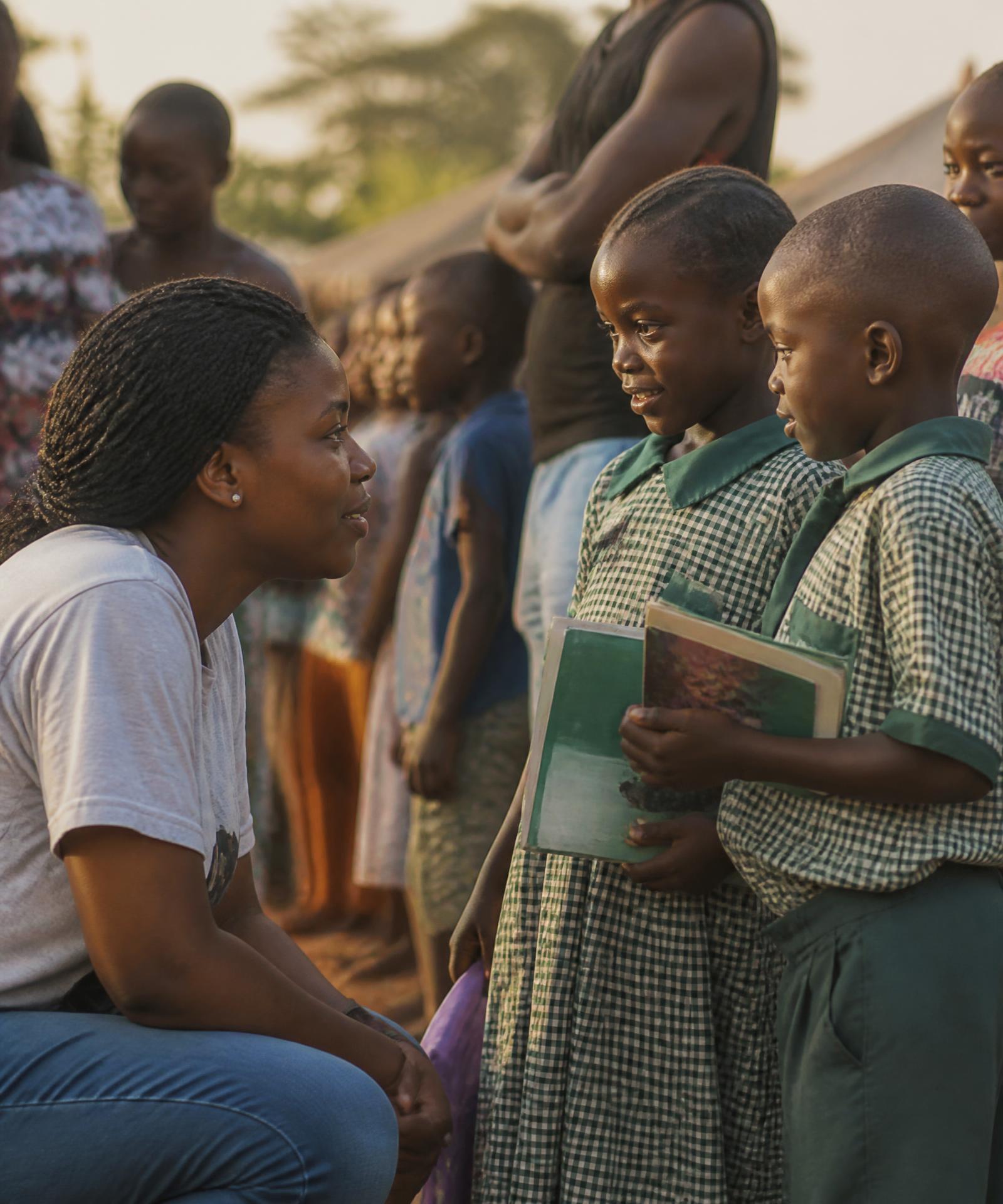 Outreach volunteers with children
